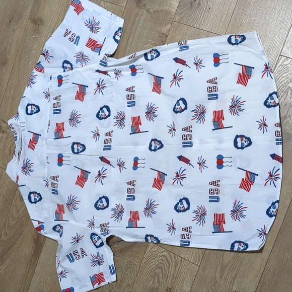 Mad Engine Mens White USA All Over Abe Lincoln Patriotic Button Up Size Large - Picture 2 of 7